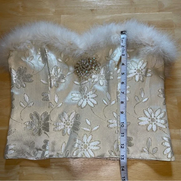 Vintage Rare Victoria’s Secret Gold Label Feather Trim Floral Satin Corset Top - Picture 8 of 15